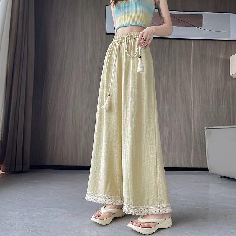

Black Tassel High-Waist Cropped Wide-Leg Summer Pants - Slimming, Breathable, and Chic S (80-100 kg recommended)