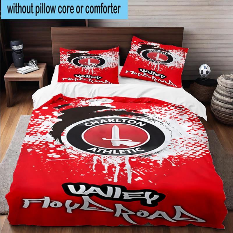 3PCS Football Charlton-Athletic Crest Bedding Set,Including 1pc Duvet Cover And 2pcs Pillowcases Perfect for Bedroom, Dormitory, Fan Christmas Gift