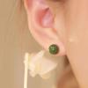 PANJBJ 925 Sterling Silver Hotan Jade Stud Earring for Women Girl Round Vintage Luxury Jewelry Banquet Gift Dropshipping