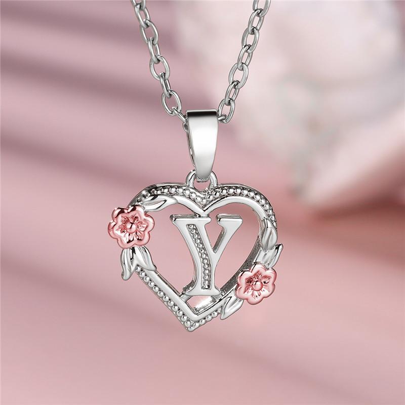 

Cute Female A-Z Letter Flower Pendant Necklace Color Wedding Jewelry Gift For Women