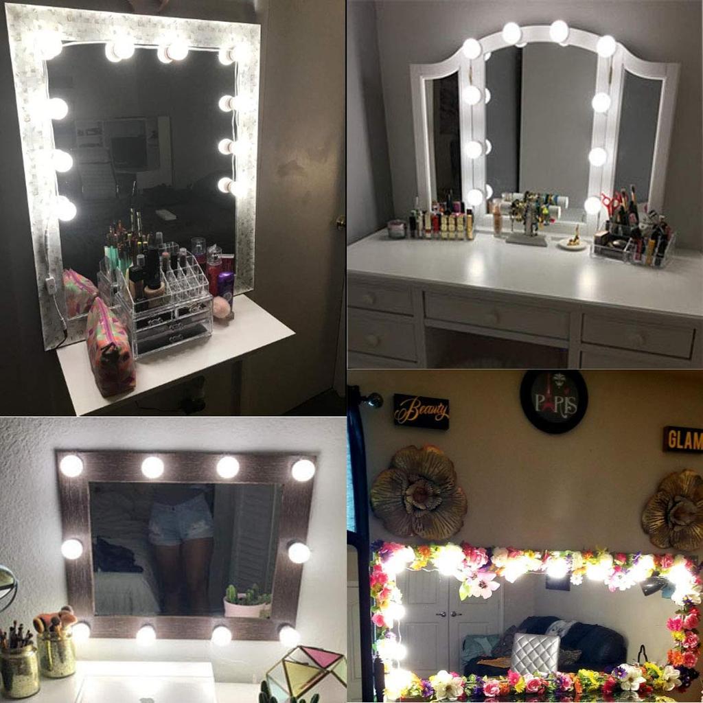 AIBOO Makeup Mirror Hollywood High Color Rendering 90 or 14 LED No Holes Stepless Brightness USB 4000K High Energy Easy for Beauty and Photo Studios