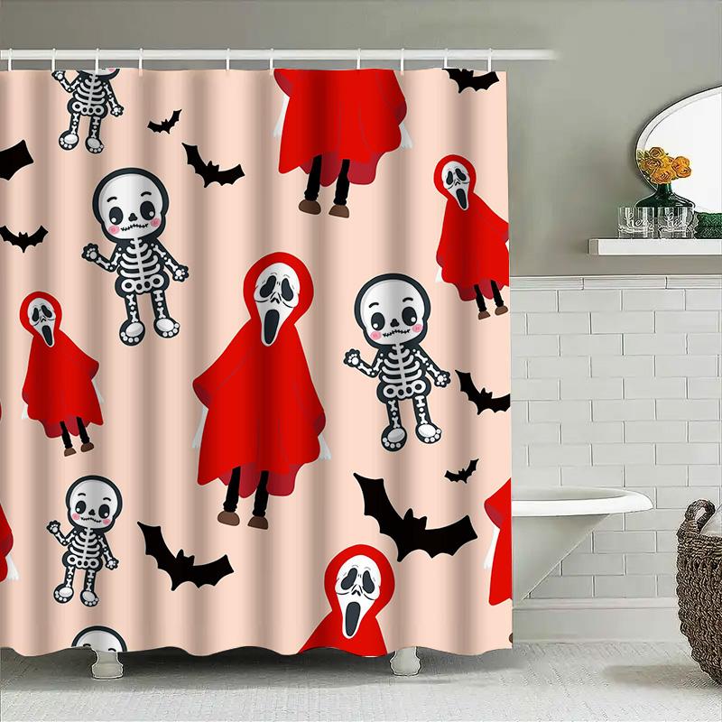

Tuniu Cute Skeleton Halloween Shower Curtain For Bathroom Funny Ghost Bat Print Shower Curtain For Kids Girls Boys W60H190(CM)-1 Pcs
