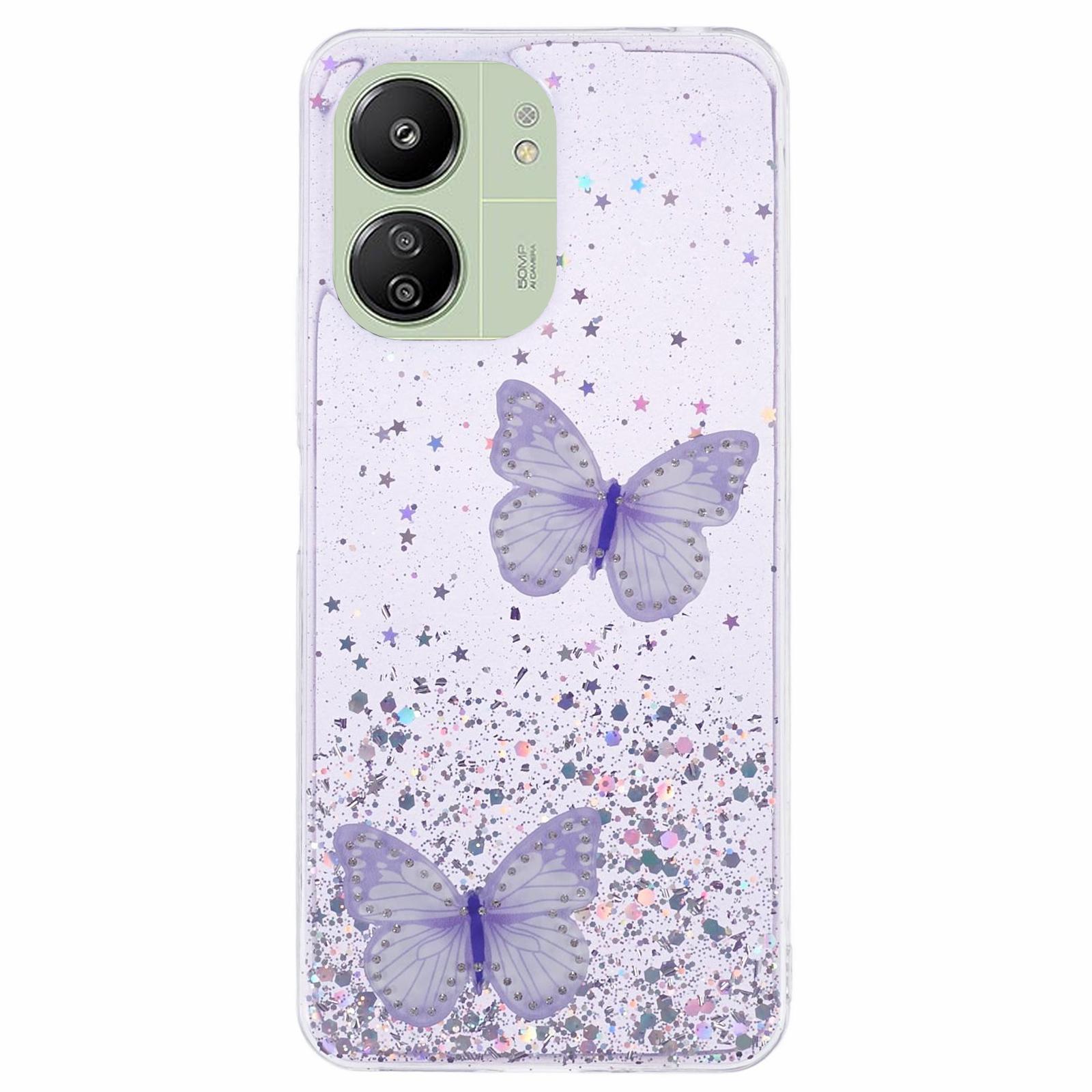 

AW Series For Xiaomi Redmi 13C 4G/Poco C65 4G Phone Case TPU+PVC Butterfly Cover Purple