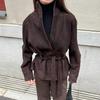 2025 Autumn/Winter Retro Suede Plush Belted Velvet Jacket