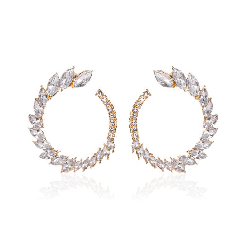 Elegant Leaf Shaped Hoop Earrings for Women Sparkling C Shape Statement Earrings for Party Wedding