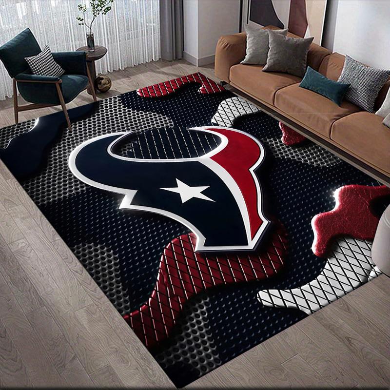 Houston Texans Flannel Pattern Square Carpet,Area Rug,Carpet Rug for Living Room Bedroom Sofa Playroom Decor,Non-slip Floor Mat