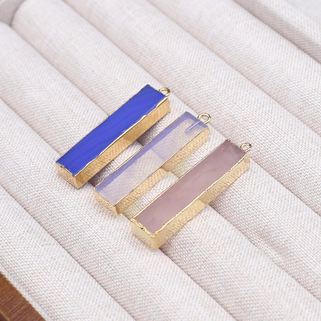 Aura Healing Crystal Pendant, Energy Natural Stone Rose Quartz Clear Quartz Rectangular Charms for Jewelry Making DIY Necklace Accessories 8×40mm