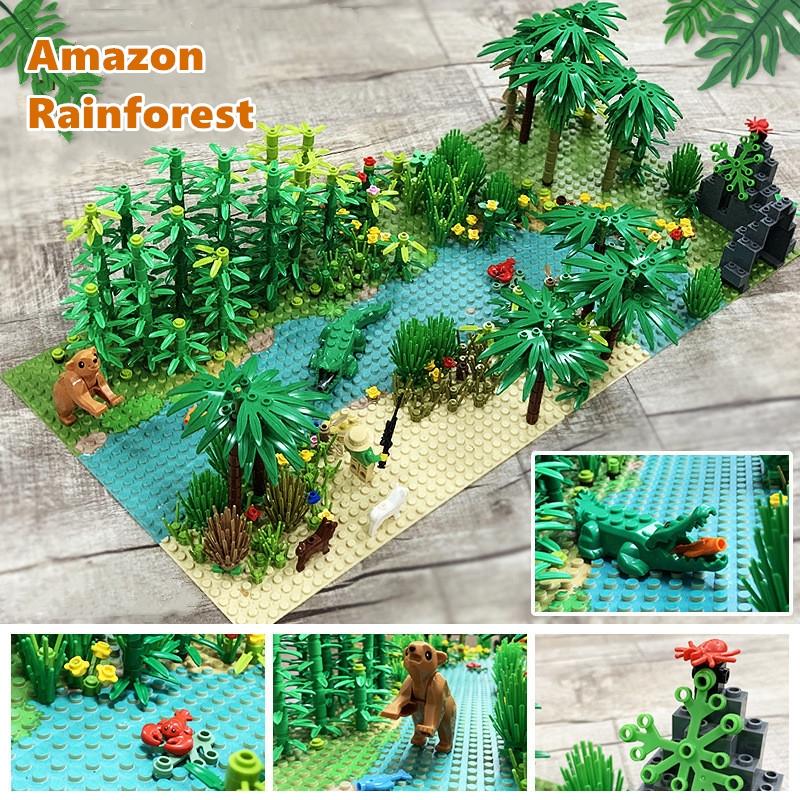 580 stuks Jungle Scène Bouwstenen Set, Tropisch Regenwoud DIY Kit met Basisplaat, Compatibele Stenen voor Kinderen