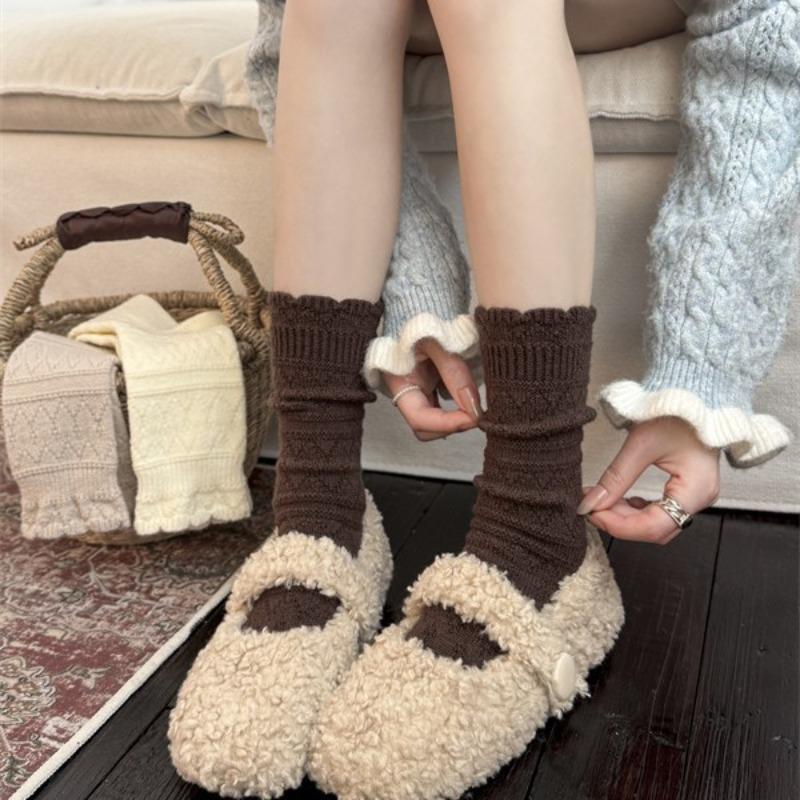 Thick Retro Perforated Wool Mid-calf Socks - Children's Mid-calf Pile Socks for Winter Warmth with Boots - Mid-calf Socks