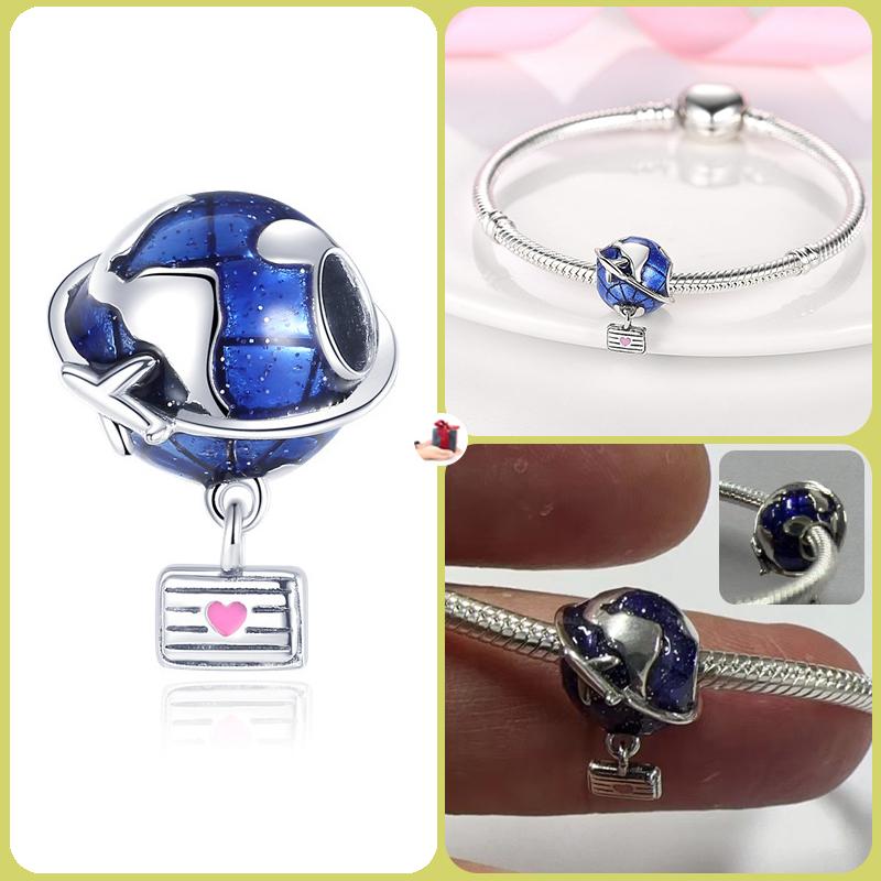 925 Silver Globe Airplane Charm Beads For DIY Bracelet Making Ladies Jewelry 3mm Original Design