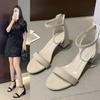 Beige High Heels Sandals Women Summer Shoes Ladies Fashion Open Toe Buckle Sandals Casual Square Heel Zapatos De Mujer Slides