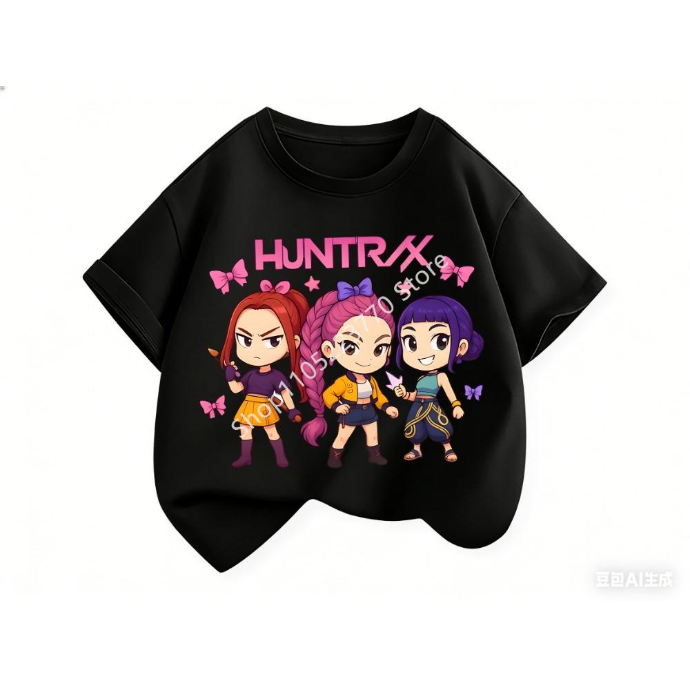 2026 Fun Huntrix Kpop Dämonenjäger T-Shirt für Jungen Mädchen Fans Geschenk Sommer Rundhals Kurzarm T-Shirts Mode Kinder T-Shirt