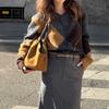 Womens Casual Argyle Print Color Block Crew Neck Long Sleeve Sweater
