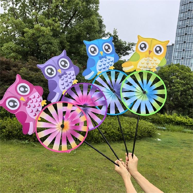 Child Friendly Owl Animal Windmill Outdoor Decoration Whirling Motion Toy Plastic Fabric Easy Install Yard Landscape Art