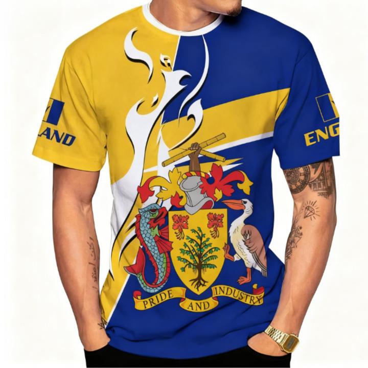 

Летняя футболка с круглым вырезом и принтом флага и эмблемы Барбадоса, 3D-печать, модная, повседневная, с коротким рукавом, мужская XS