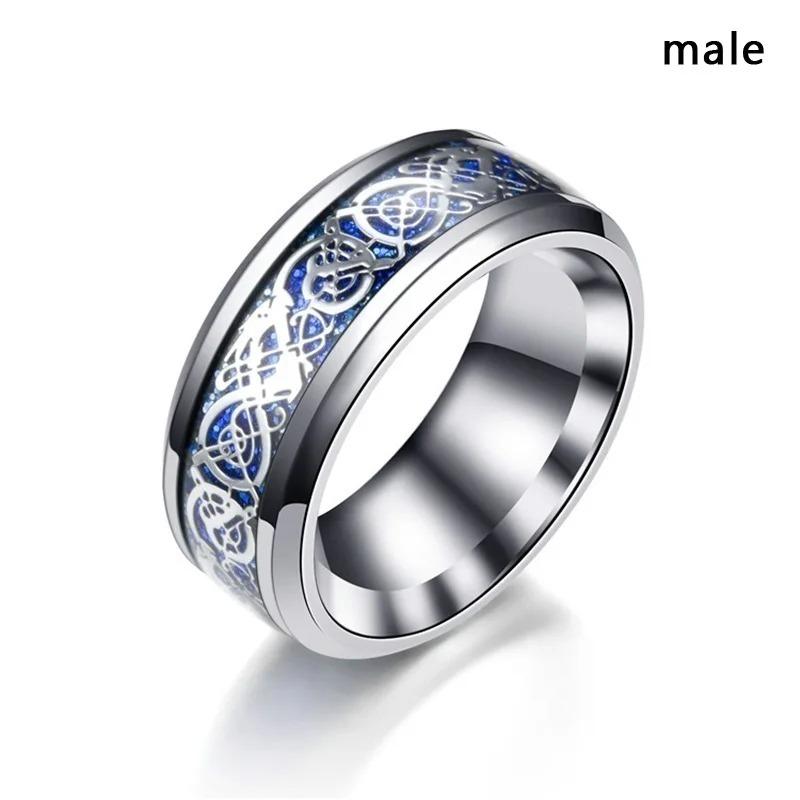 Fashion Couple Rings Trendy Men Stainless Steel Celtic Dragon Ring Elegant Women Blue Zircon Crown Rings Set Wedding Jewelry