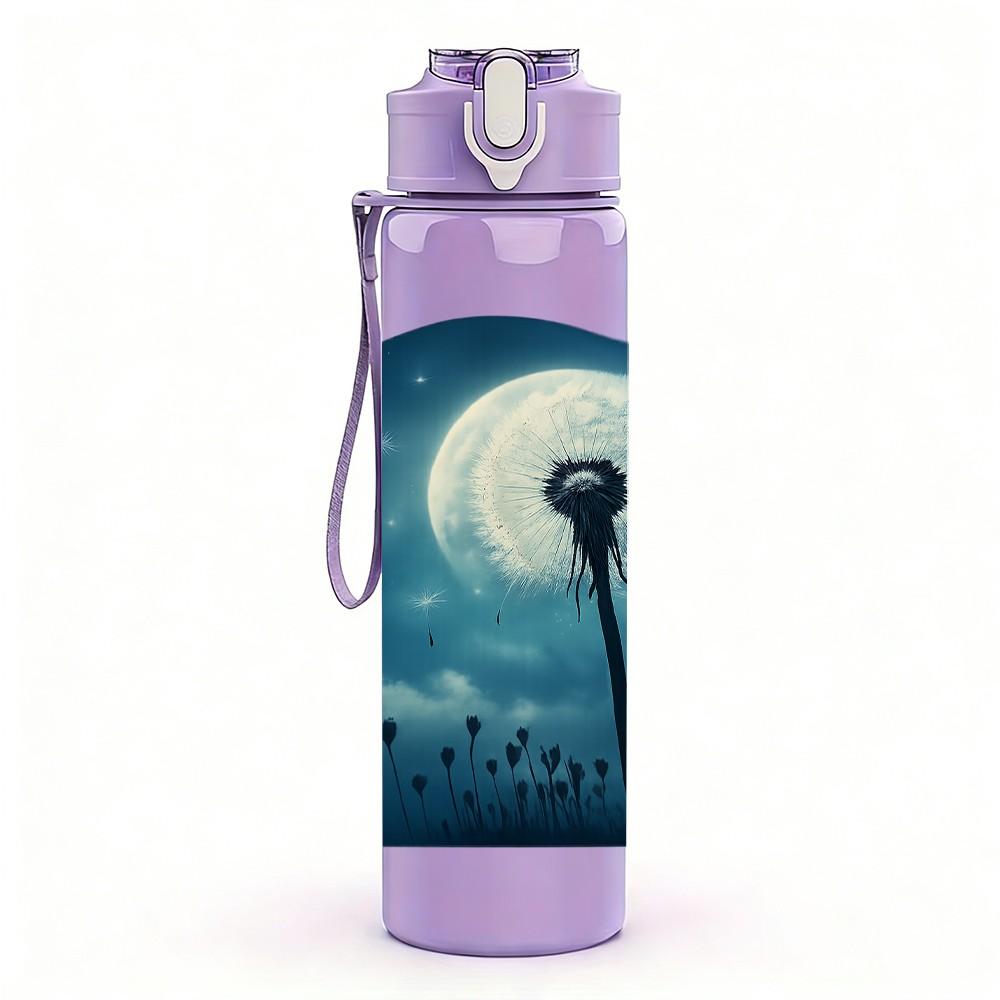 1PC Dandelion Moon Night Art 750ml Color Plastic Sports Water Bottle Leakproof Flip Straw Lid Suitable for Sports Office Home Use