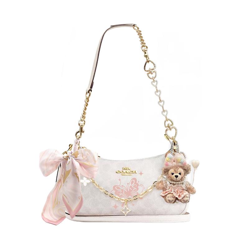 

COACH shoulder bag [Customized bag] Teri 25 brand micro-label detachable strap bow silk scarf extension chain printed Qinghuandu basic model білий