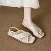 Nuevas sandalias de verano sintéticas con hebilla, estilo vintage, informales, con tiras cruzadas, para mujer, con tacones cuadrados medianos