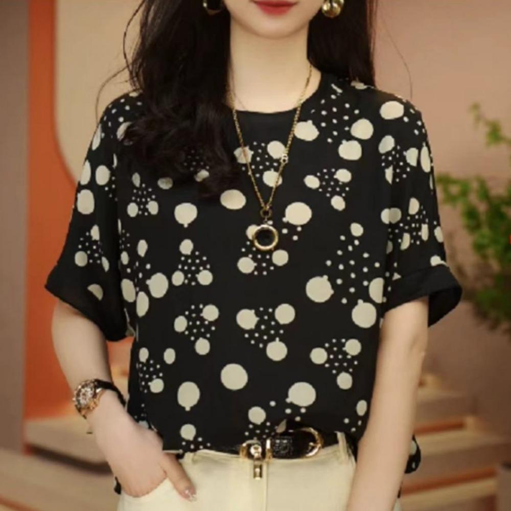 Spring Summer New Fashion Elegant Round Neck Pullover Versatile Women s Clothing Casual Female Clothes Printed Loose T-Shirts S