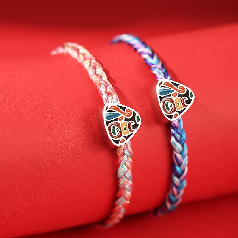 Drachenknoten S925 Silber Fu Glücksbringer Buntes Seil Armband - Frühlingsfest Geschenk für Studenten & Paare