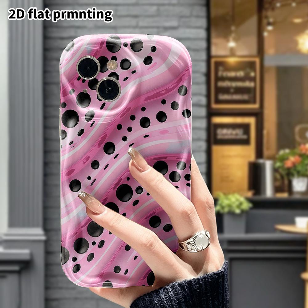 Phone Case: 2D Flat Design, Fits iPhone 12 To 18 Pro, Phone Accessory, Pink and Black Polka Dot Liquid Pattern, Perfect for Halloween and Christmas Gi