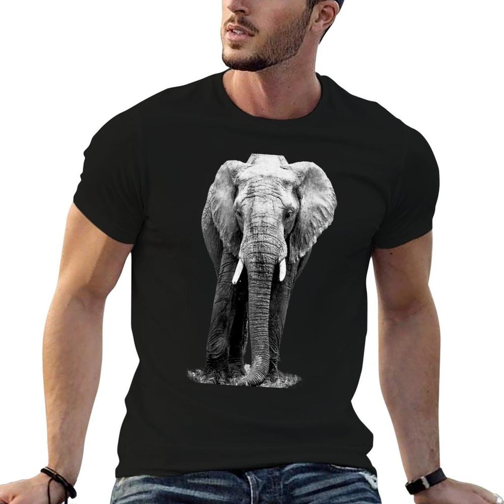 Elephant In Black and White T-Shirt T Shirt Print T Shirts for Man Cotton Man T Shirt Heavy Cot