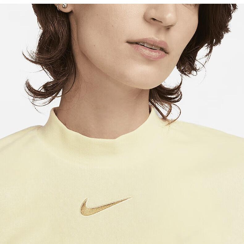 Nike Logo Solid Color Round Neck Pullover Short Sleeve T-Shirt Women T-Shirts Light-Lemon-Yellow-Green DV7833-821