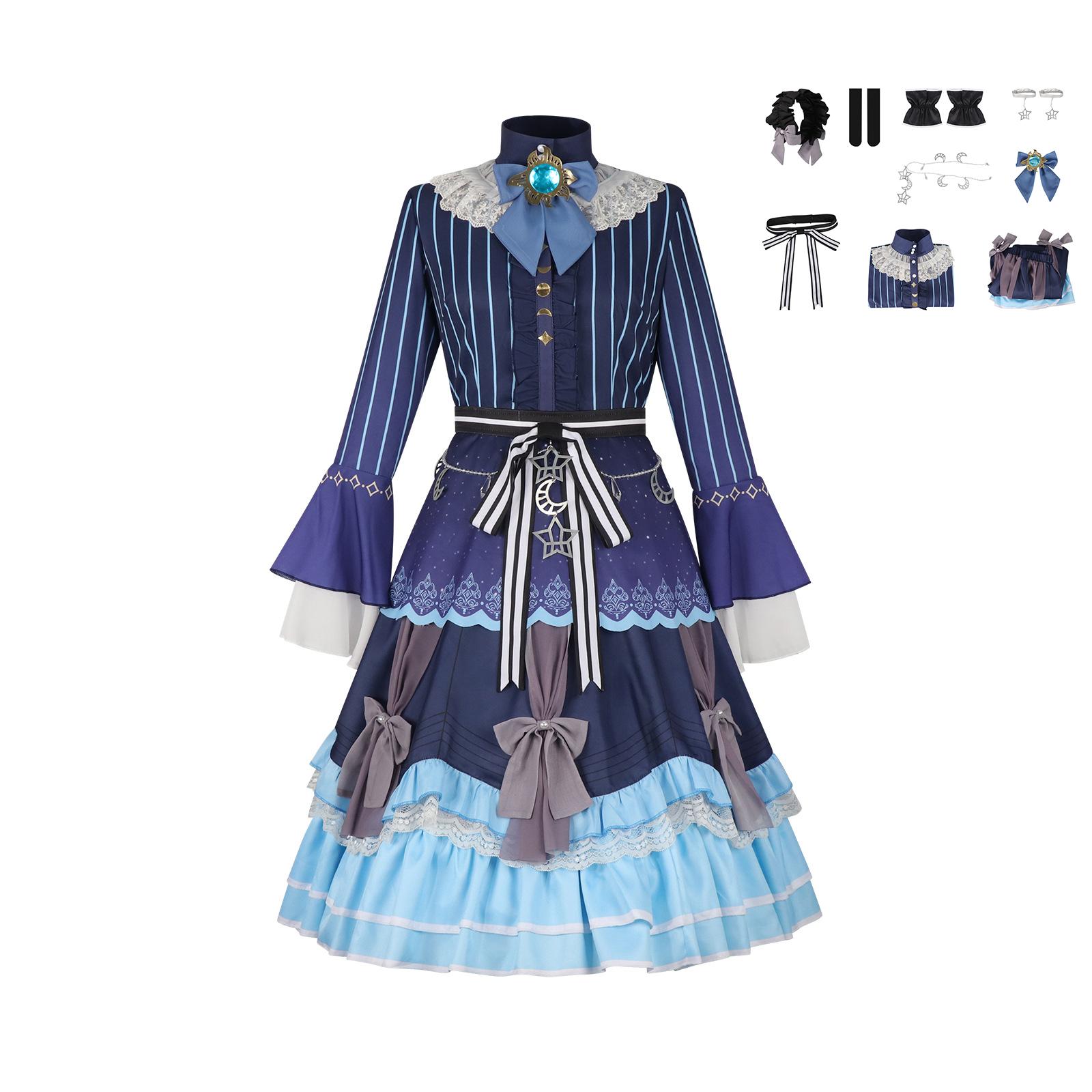 Anime Jeu Project Sekai Cosplay Yoisaki Kanade Costume Kawaii Gothique Lolita Rétro Longue Robe Ensemble Headwear M blue