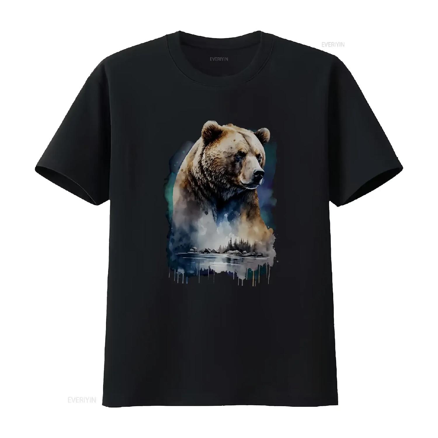 Bear T Shirt Grizzly for Men Forest Wildlife Nature Lover Forestcore Hiker Mountain Adventure Dad vintage Washed graphic S