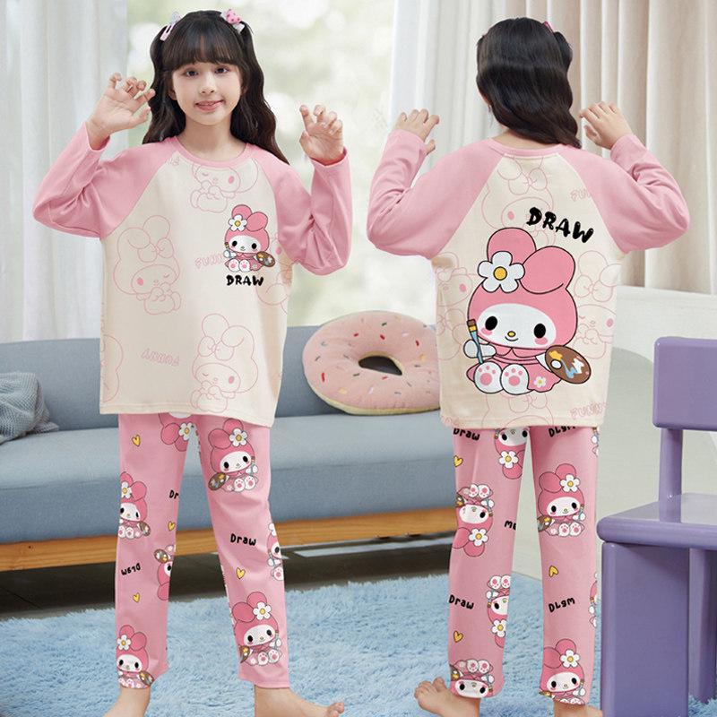 2026 Stylish Girls' Long-Sleeve Pajama Set for Spring/Fall - Cute Big Kid Sleepwear