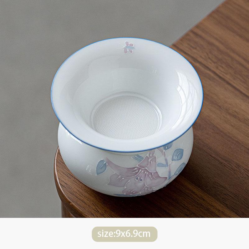 

Китайский керамический чайный фильтр ручной работы с объемным рельефом в виде цветов, домашний фарфоровый чайный сервиз, аксессуары