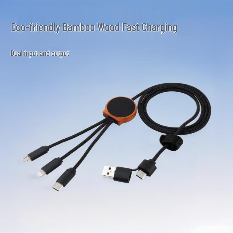 Eco-friendly Biodegradable Bamboo Fast Charging 6-in-1 Data Cable with Customizable Logo