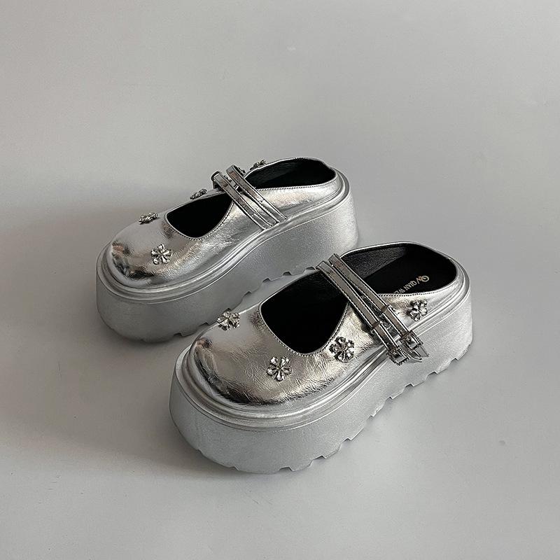 

Полутапочки с толстой подошвой и стразами, женские сандалии, новые весенне-летние тапочки 40 серебряный