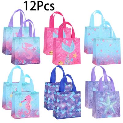 12Pcs Under The Sea Theme Non-woven Gifts Packing Bags Ocean Mermaid Shopping Bag for Kids Girl Birthday Baby Shower Party Decor