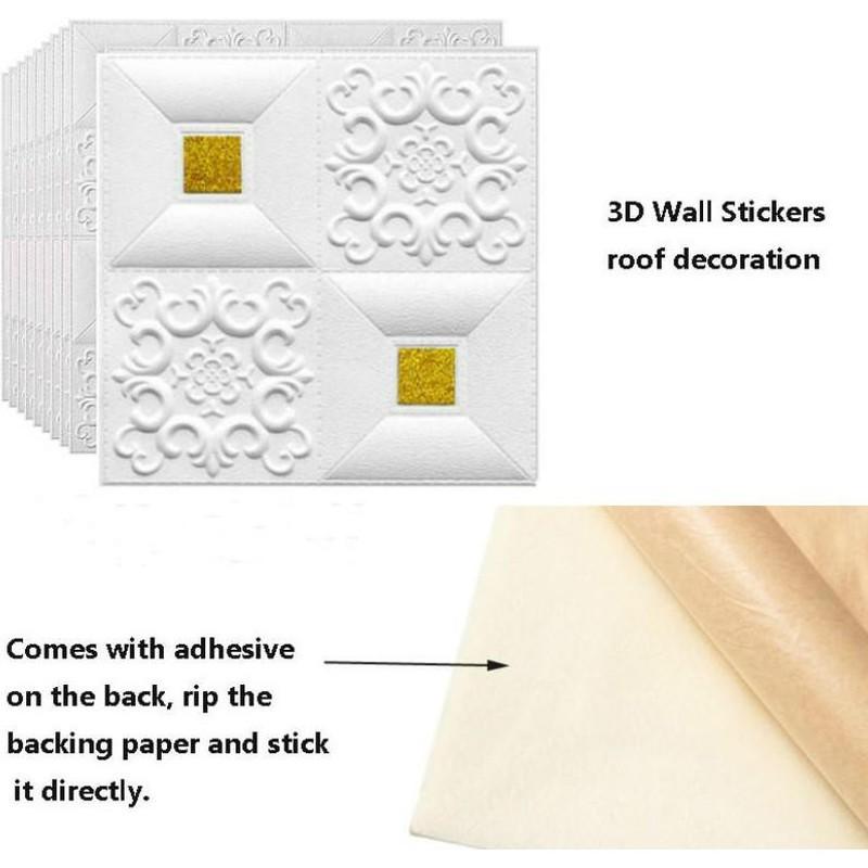 1-10Pcs 70cmx1m 3D Self-adhesive Foam Panel Wallpaper Waterproof and Moisture-proof Ceiling Sticker Room Bedroom Home Decoration