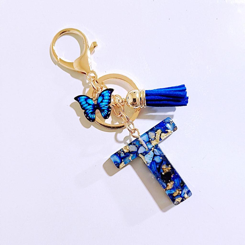 Sapphire Blue Butterfly Tassel Keychain Pendant