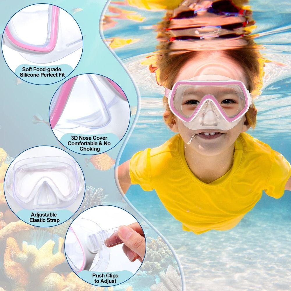 PC Glass Child Diving Mask with Nose Cover Pool Swim Eyewear Kids Swim Goggles  for Youth