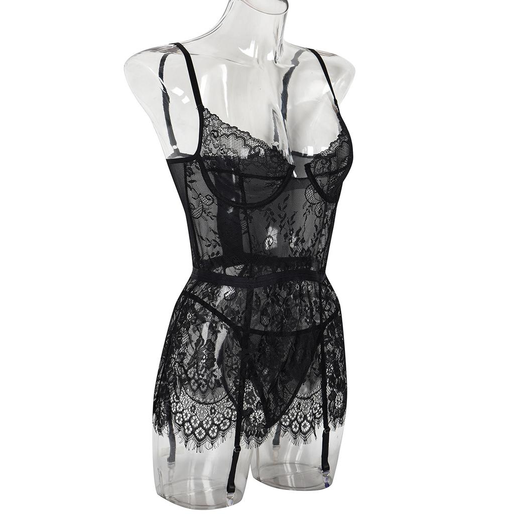 Erotic Underwear  Selling Thin Lace Perspective Fun Nightgown with Irregular Hem Sexy Fun Set