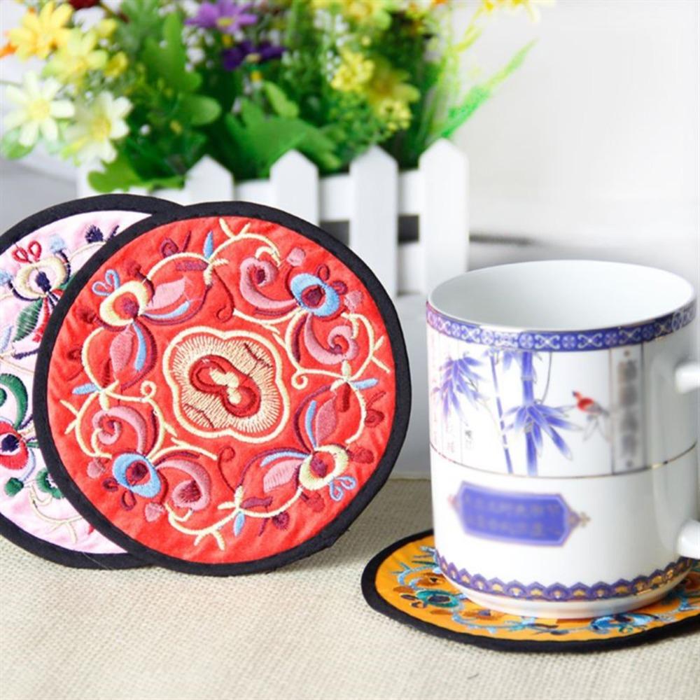 Round Chinese Embroidery Insulation Pad Cloth Teacup Placemats Durable Table Mats  Dishes
