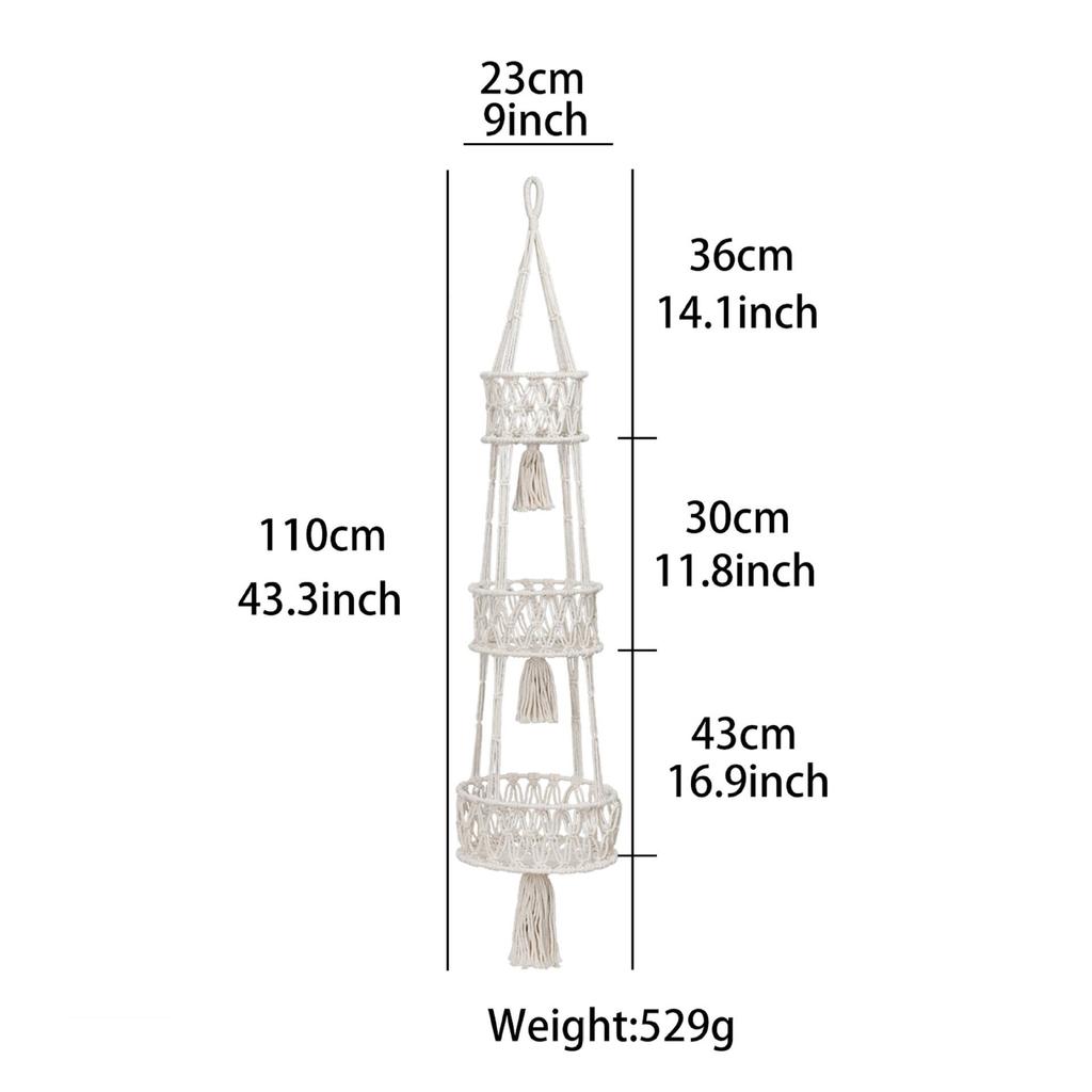 Hand-Woven Cotton Rope Fruit Basket Set: Three-Piece Living Room Hanging Decor.