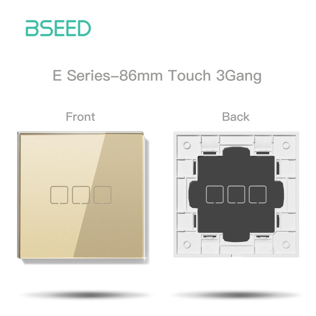 Bseed 1/2/3/4Gang Switch With Wall Socket Glass Panel Only Gold EU Standard Pearl Crystal Glass E Touch Series