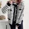 Knitted Sweater Cardigan New Small Fresh Imitation Mink Women's Fashion Design Sense Contrasting Striped Sweater