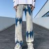 Pantalones vaqueros teñidos con patrón de Hip Hop para hombre, pantalones casuales de moda, pantalones de calle coreanos, pantalones holgados de gran tamaño para hombre