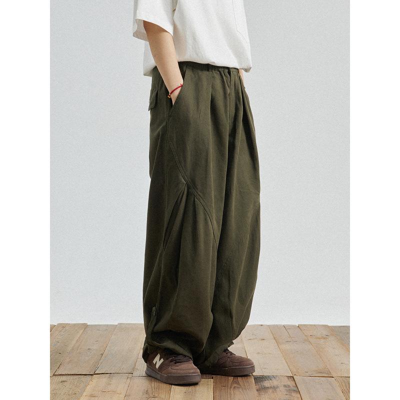 Retro Elastic Waist Tooling Trousers for Men and Women, Spring and Autumn American Trendy Brand Casual Loose Wide-leg Trousers for Men
