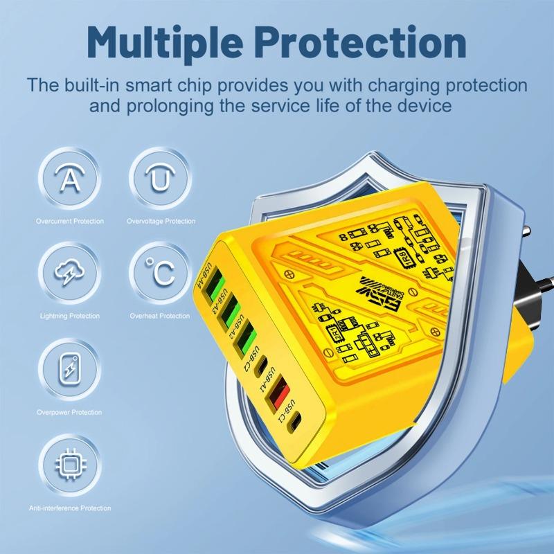 PD 65W Ladegerät USB C Schnellladung 6 Anschlüsse Handy-Ladegerät USB Typ C Ladegerät Für iPhone Xiaomi Handy Adapter EU US UK Stecker