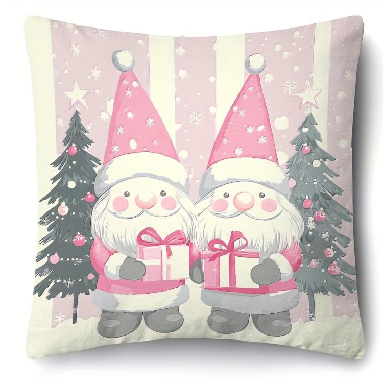 Pink-Printed Christmas Pillowcases: Let It Snow & Santa Gnomes! sofas, bedroom pillow covers, holiday gifts