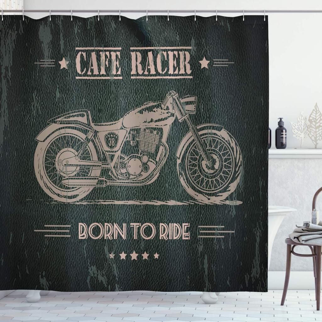 Motorcycle Shower Curtain Horsepower Adventurous Journey Freedom Ride Masculine Vehicle Bathroom Curtains Decor Set With Hooks