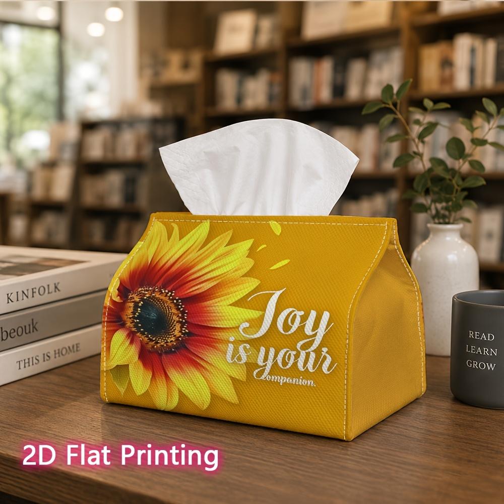 1pc, 2d Flat Printing, Tissue Box Sunflower Happy Companion Pattern Printed Tissue Box, Suitable for Kitchen, Living Room, Bedroom, and Carr, Fashiona