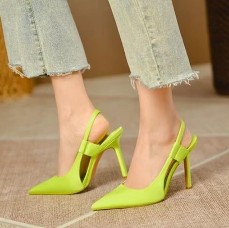 New Spring New Brand Women Slingback Sandals Pointed Toe Slip On Thin High Heel Ladies Elegant Pumps Shoes Drss Sandals